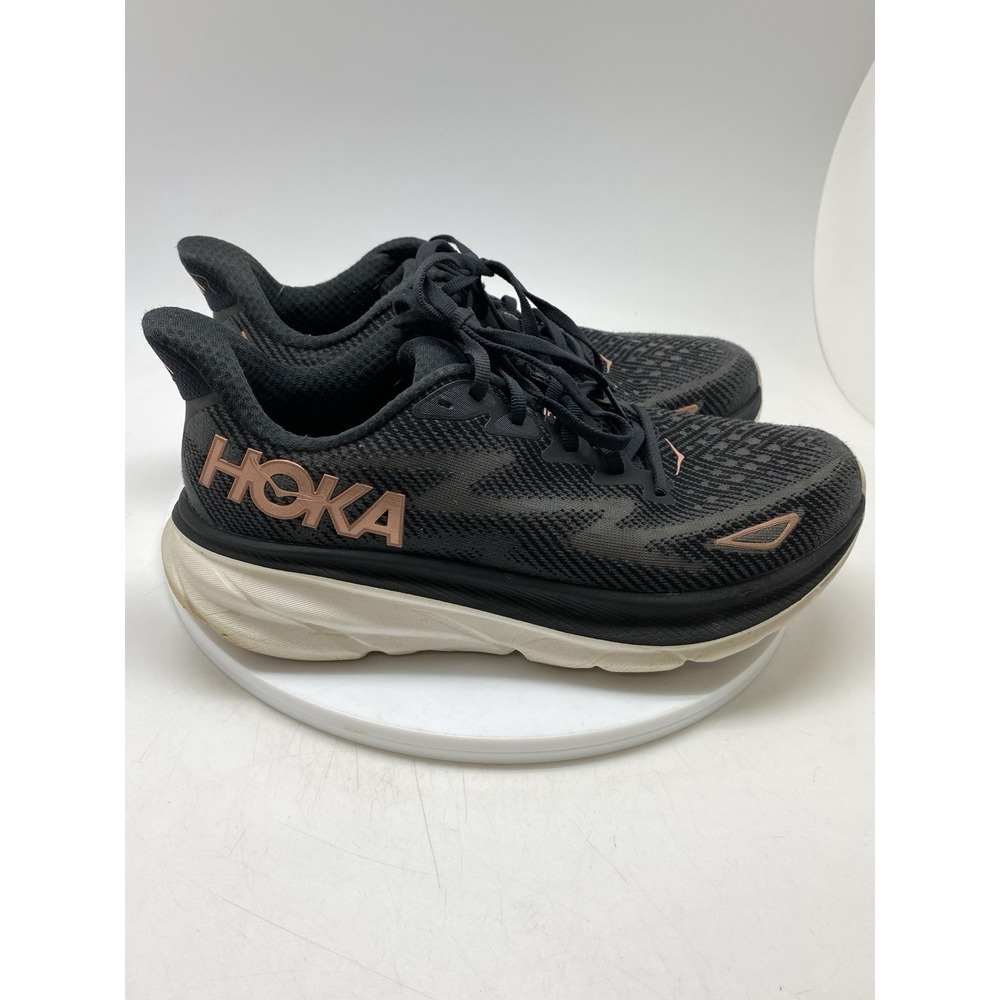 Hoka One One Sneakers Womens 8.5 B Clifton 9‎ 1127896 BRGL Black Running Shoes